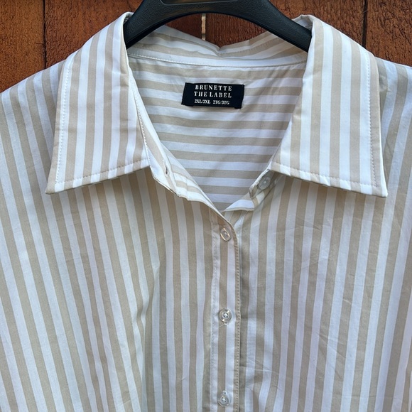NWT TAN & WHITE OVERSIZED COTTON SHIRT - Picture 1 of 11